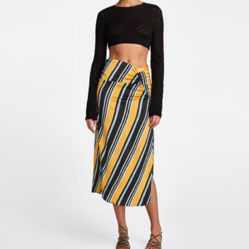 Zara Yellow Blue Stripe Skirt Size Medium